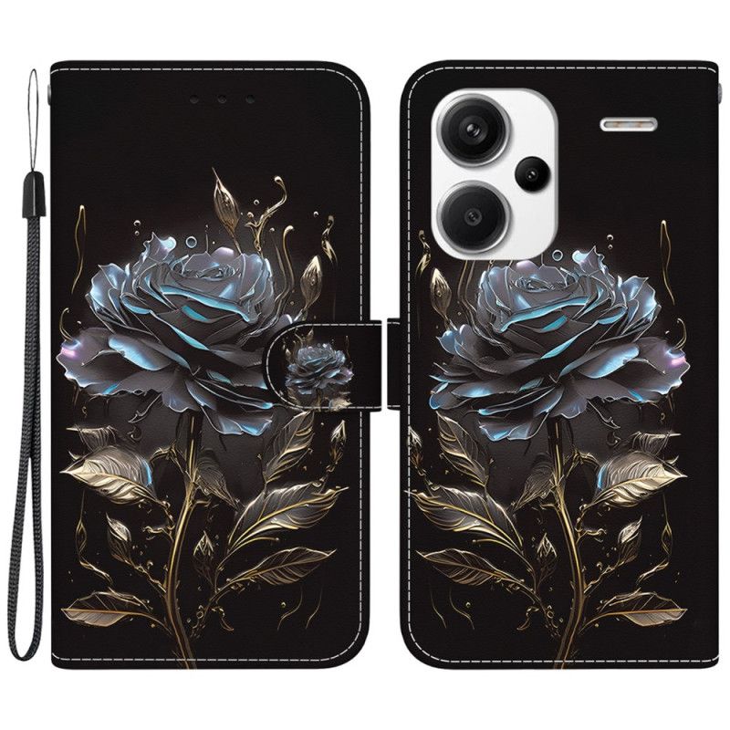 Folio Deksel Xiaomi Redmi Note 13 Pro Plus 5g Black Rose Med Stropp Beskyttelse Deksel