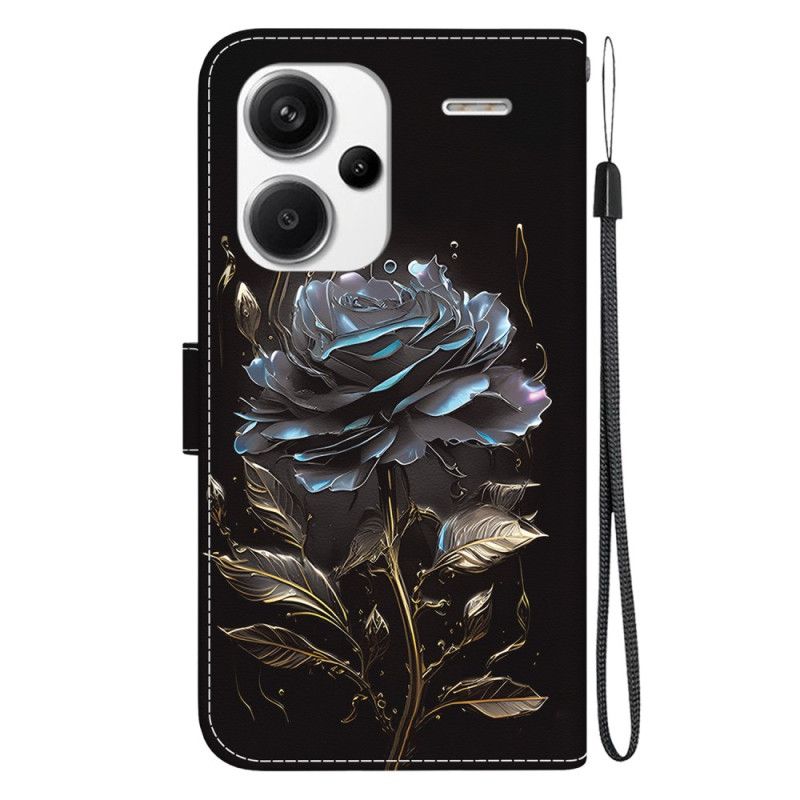 Folio Deksel Xiaomi Redmi Note 13 Pro Plus 5g Black Rose Med Stropp Beskyttelse Deksel