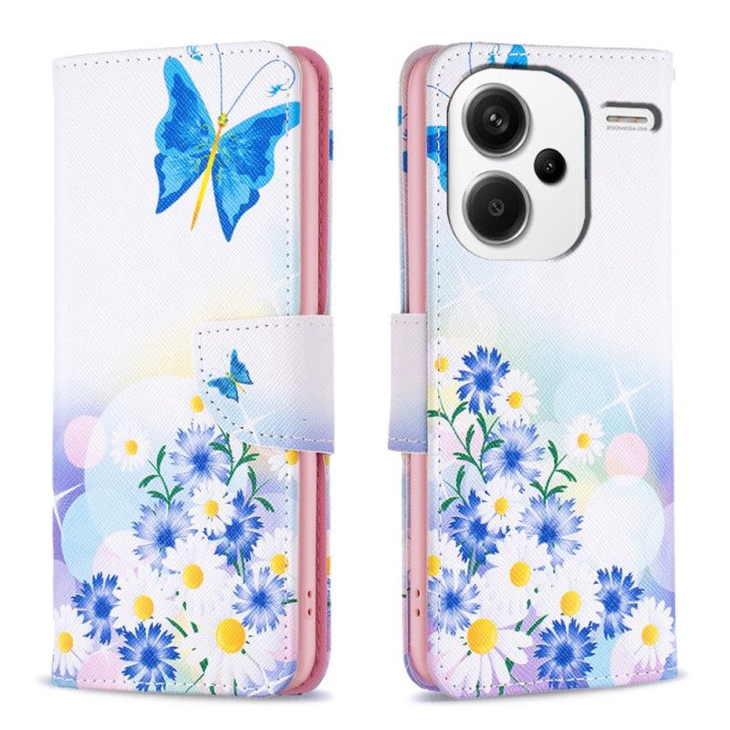 Lærdeksel Folio Deksel Xiaomi Redmi Note 13 Pro Plus 5g Mobildeksel Sommerfugler Og Blomster Akvarell