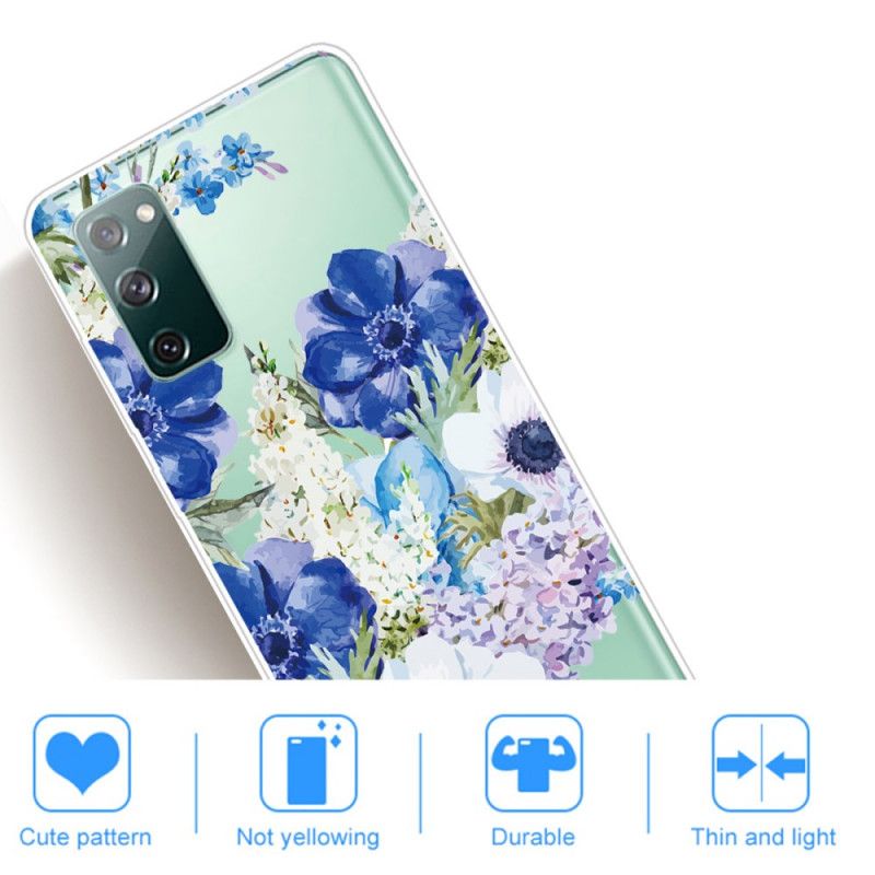 Deksel Samsung Galaxy S20 FE Gjennomsiktige Akvarellblå Blomster