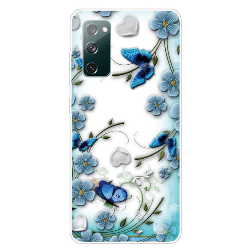 Deksel Samsung Galaxy S20 FE Gjennomsiktige Retro Sommerfugler Og Blomster