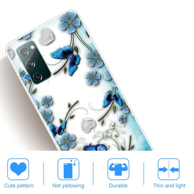 Deksel Samsung Galaxy S20 FE Gjennomsiktige Retro Sommerfugler Og Blomster