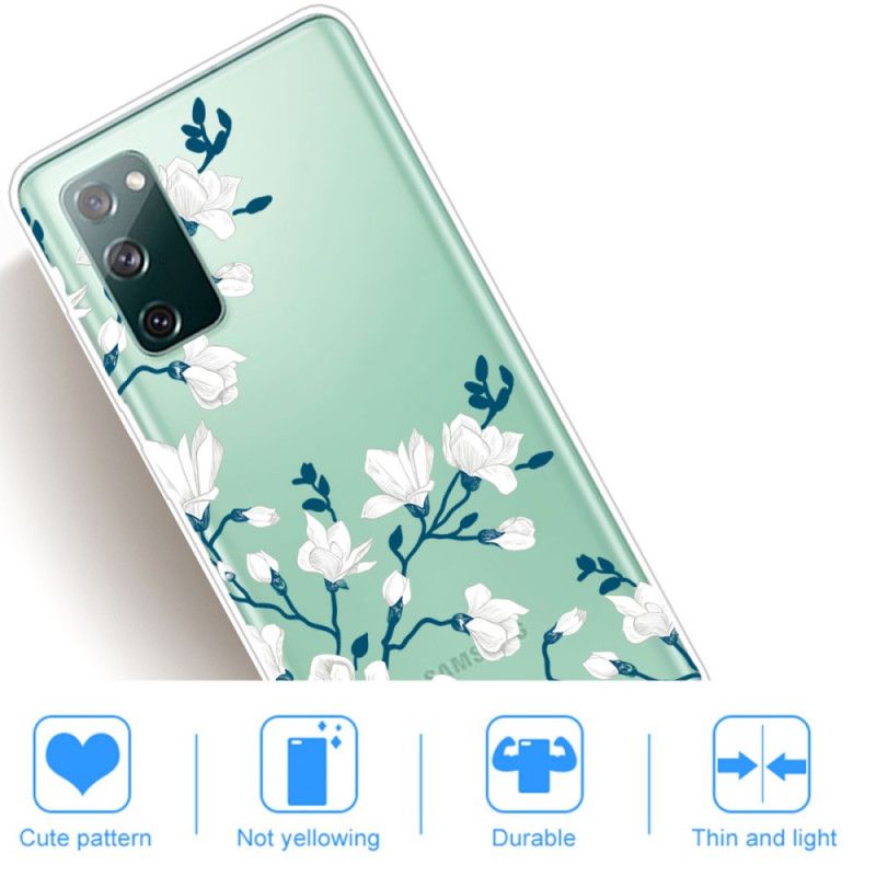 Deksel Samsung Galaxy S20 FE Hvite Blomster Beskyttelse