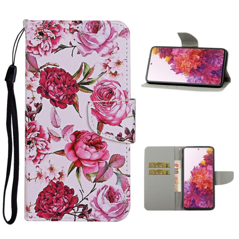 Folio Deksel Samsung Galaxy S20 FE Magenta Mesterlige Blomster Med Tanga