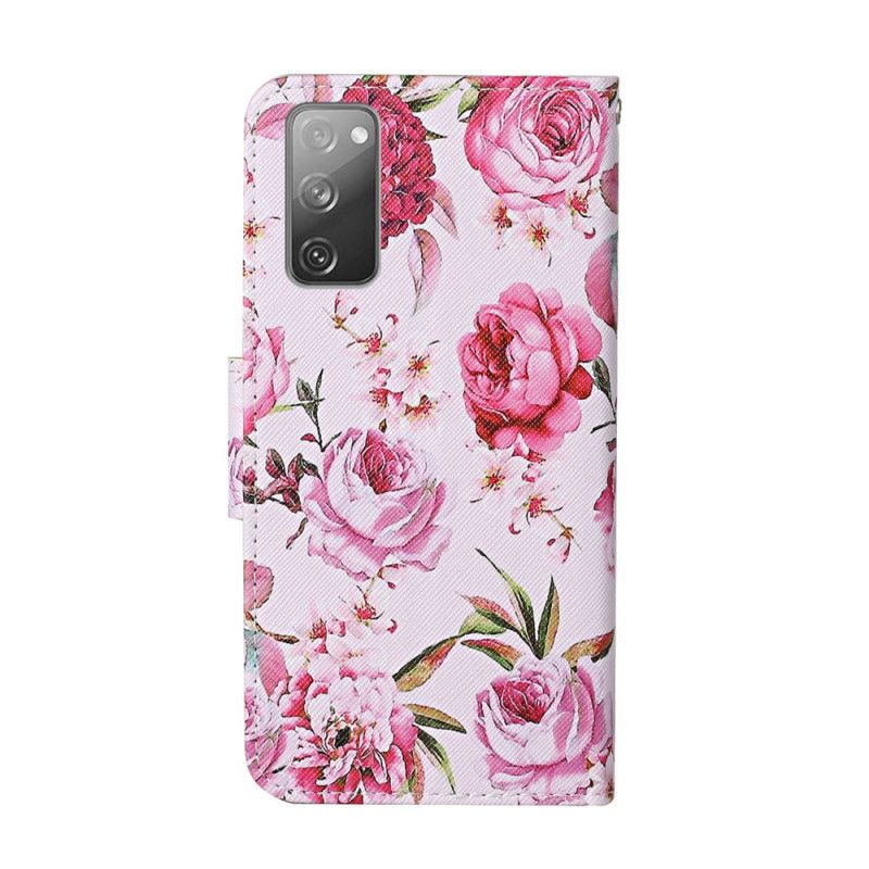 Folio Deksel Samsung Galaxy S20 FE Magenta Mesterlige Blomster Med Tanga