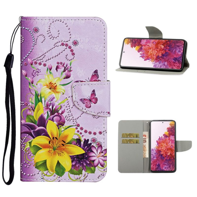 Folio Deksel Samsung Galaxy S20 FE Magenta Mesterlige Blomster Med Tanga