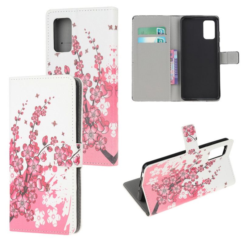 Folio Deksel Samsung Galaxy S20 FE Magenta Tropiske Blomster