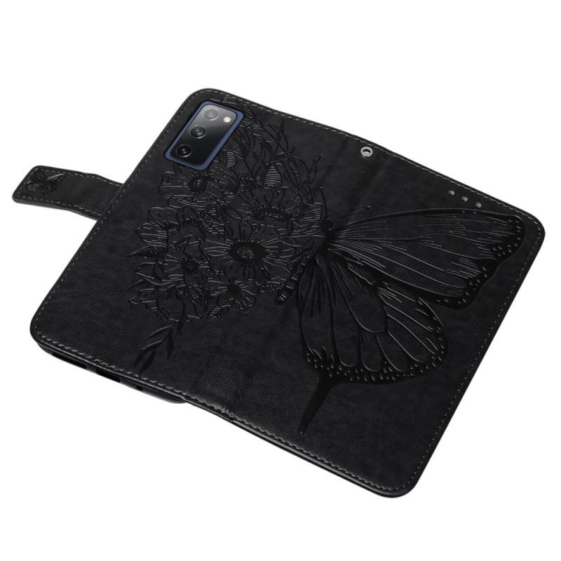 Folio Deksel Samsung Galaxy S20 FE Svart Designer Sommerfugl Med Stropp Beskyttelse