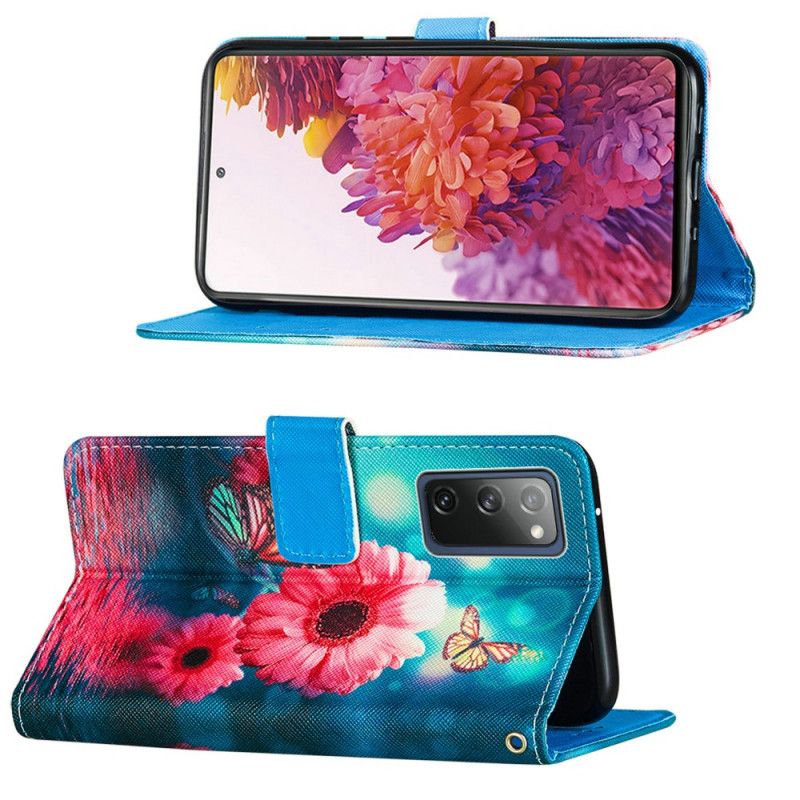 Lærdeksel Folio Deksel Samsung Galaxy S20 FE Mobildeksel Blomster Og Sommerfugler