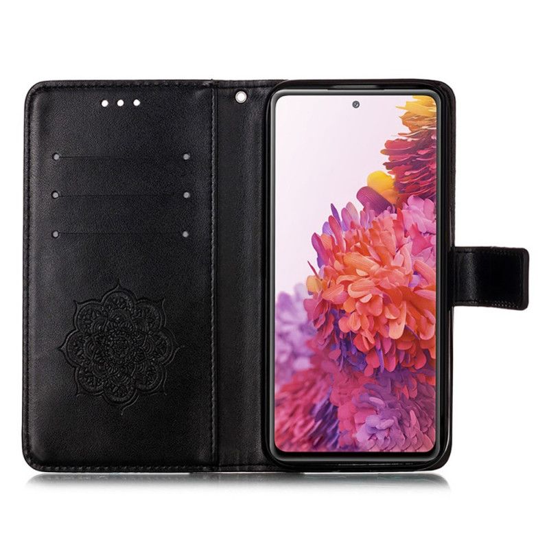 Lærdeksel Folio Deksel Samsung Galaxy S20 FE Svart Dreamcatcher-Trykk Og Stropp