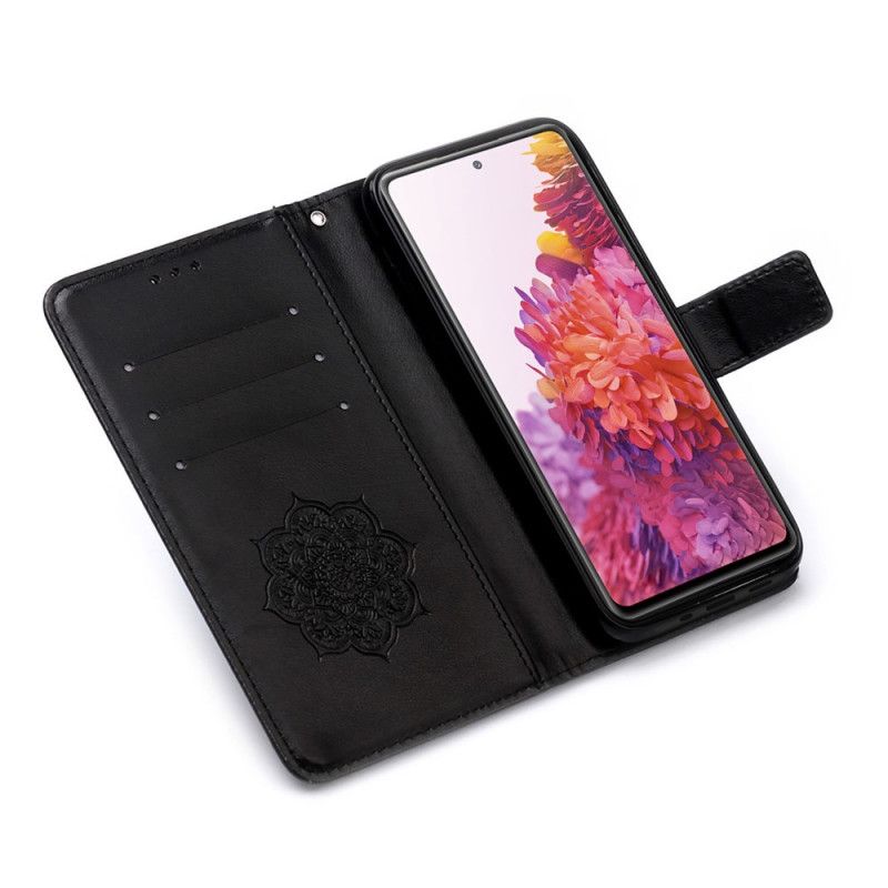 Lærdeksel Folio Deksel Samsung Galaxy S20 FE Svart Dreamcatcher-Trykk Og Stropp