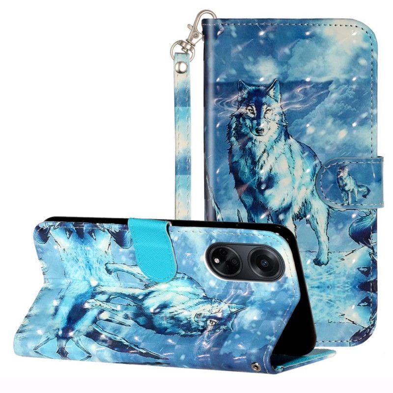 Folio Deksel Oppo A98 5g 3d Snow Wolf Med Stropp Beskyttelse Deksel