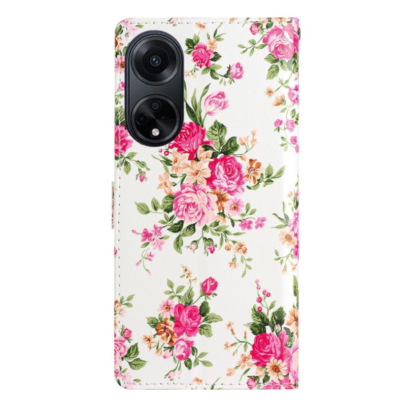 Folio Deksel Oppo A98 5g Røde Blomster Med Stropp Beskyttelse Deksel