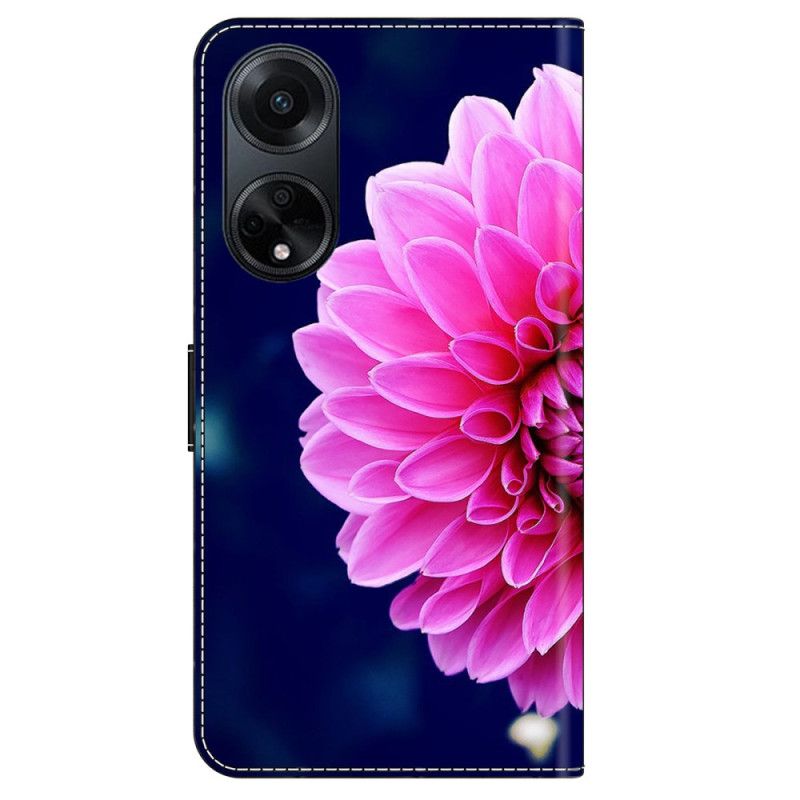 Folio Deksel Oppo A98 5g Rosa Blomster På Blå Bakgrunn Beskyttelse Deksel