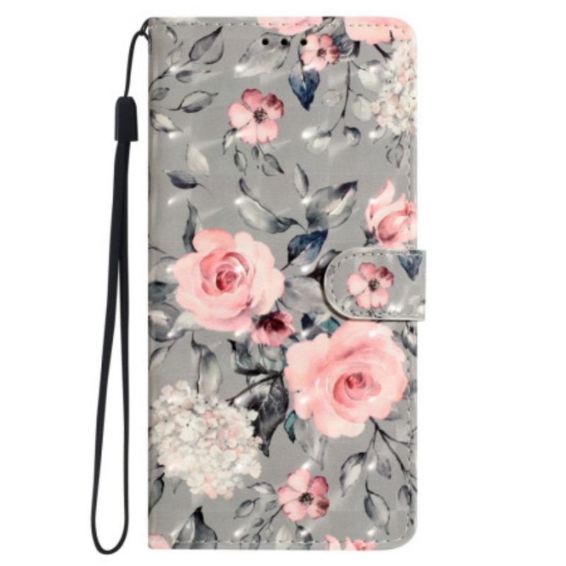 Folio Deksel Til Oppo A98 5g Rosa Blomster Med Stropp