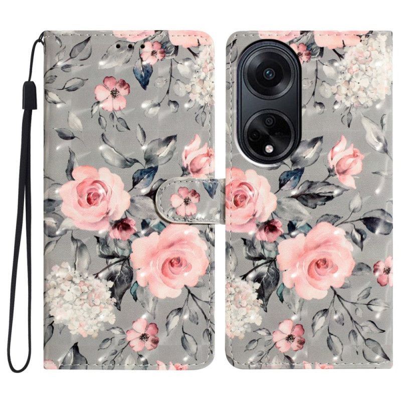 Folio Deksel Til Oppo A98 5g Rosa Blomster Med Stropp