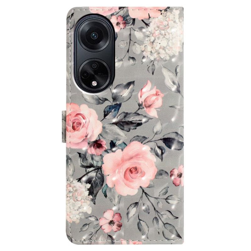 Folio Deksel Til Oppo A98 5g Rosa Blomster Med Stropp