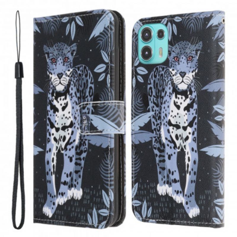 Folio Deksel Motorola Edge 20 Lite Leopard Strappy