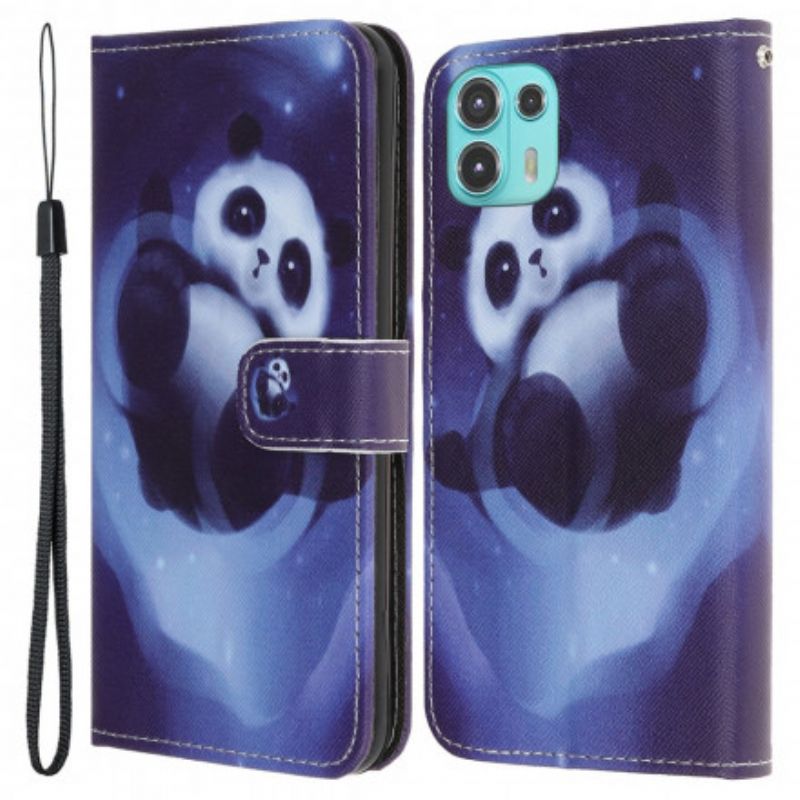 Folio Deksel Motorola Edge 20 Lite Panda Space Strappy Beskyttelse Deksel