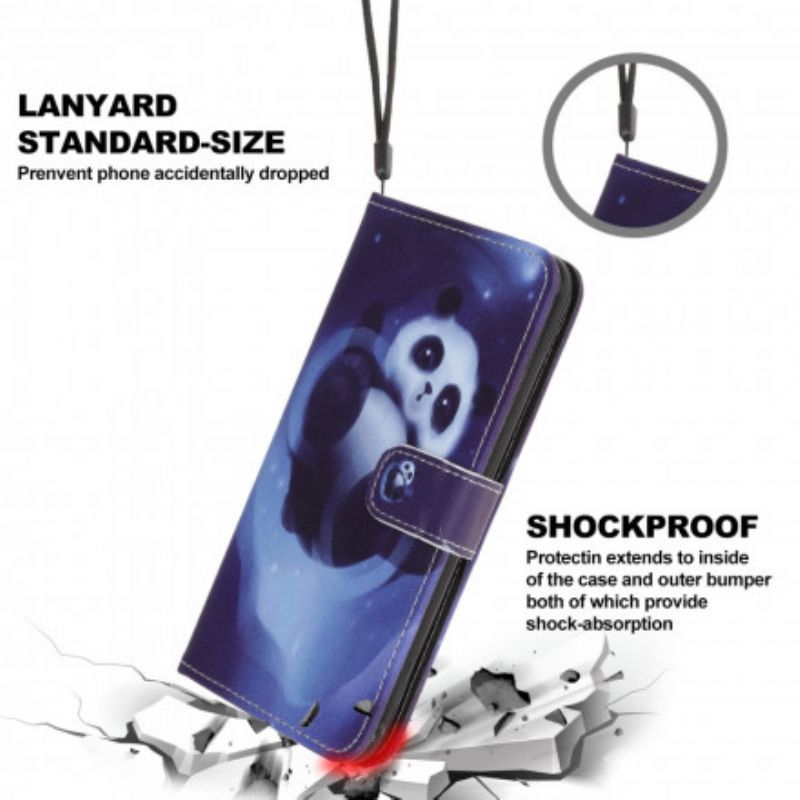 Folio Deksel Motorola Edge 20 Lite Panda Space Strappy Beskyttelse Deksel