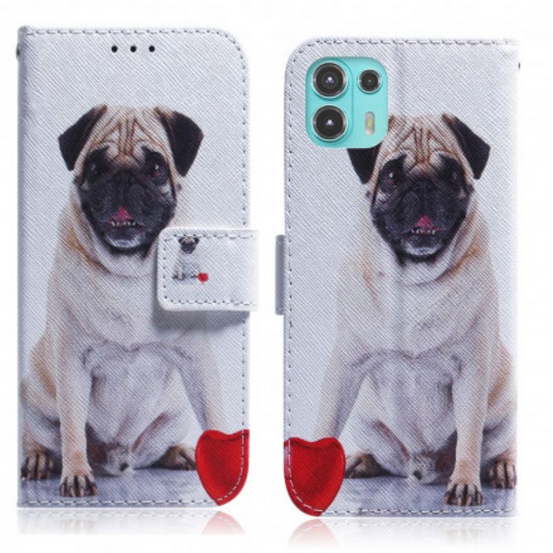 Lærdeksel Folio Deksel Motorola Edge 20 Lite Mobildeksel Pug Dog