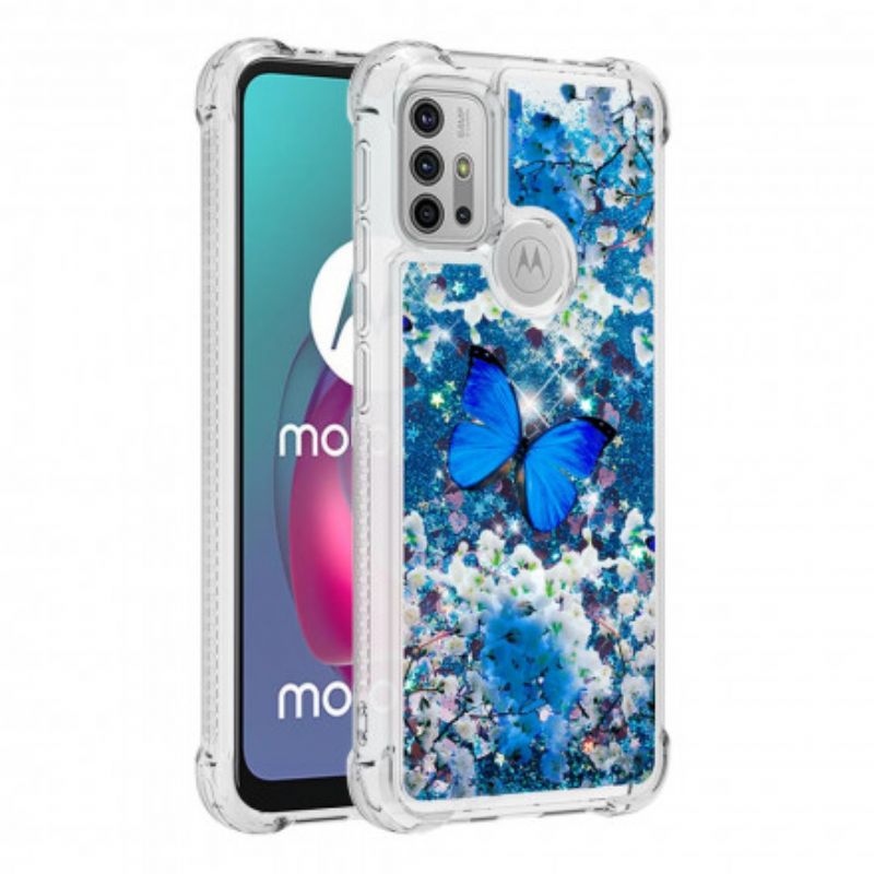 Deksel Til Moto G30 / G10 Blå Glittersommerfugler