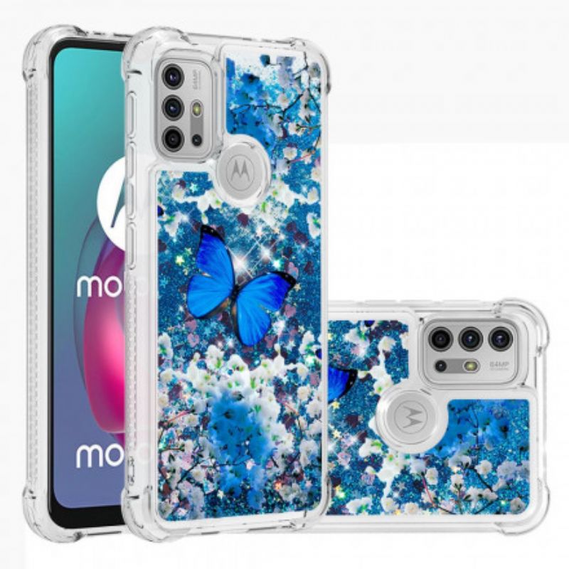 Deksel Til Moto G30 / G10 Blå Glittersommerfugler