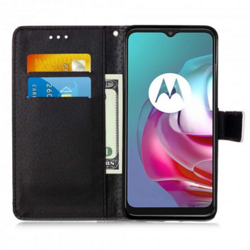 Folio Deksel Moto G30 / G10 Gylne Roser