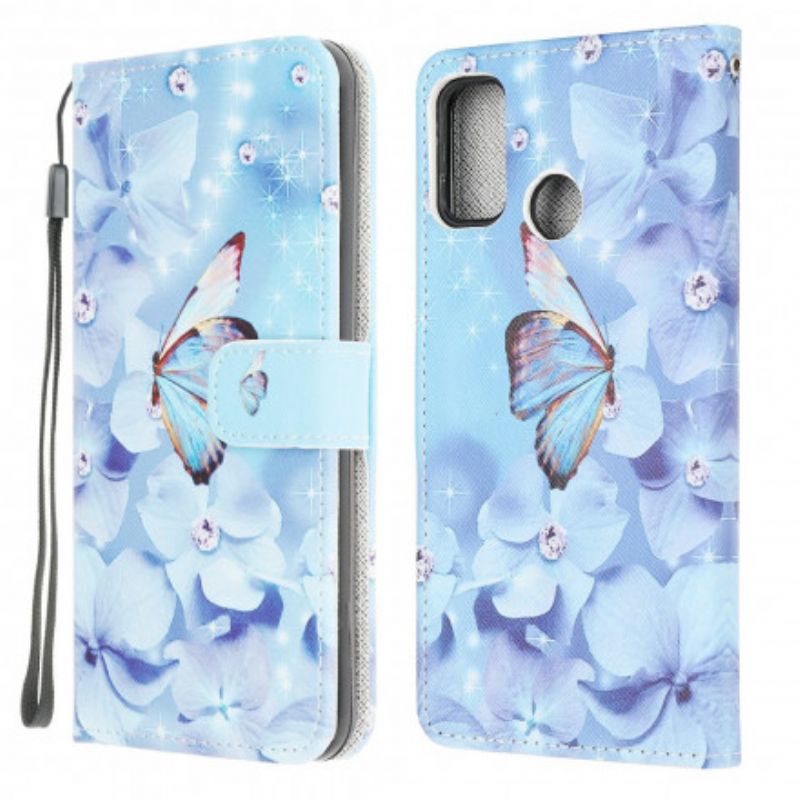 Folio Deksel Til Moto G30 / G10 Diamond Strappy Butterflies