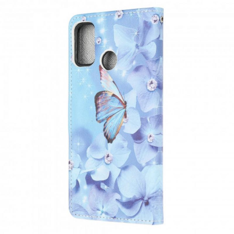 Folio Deksel Til Moto G30 / G10 Diamond Strappy Butterflies