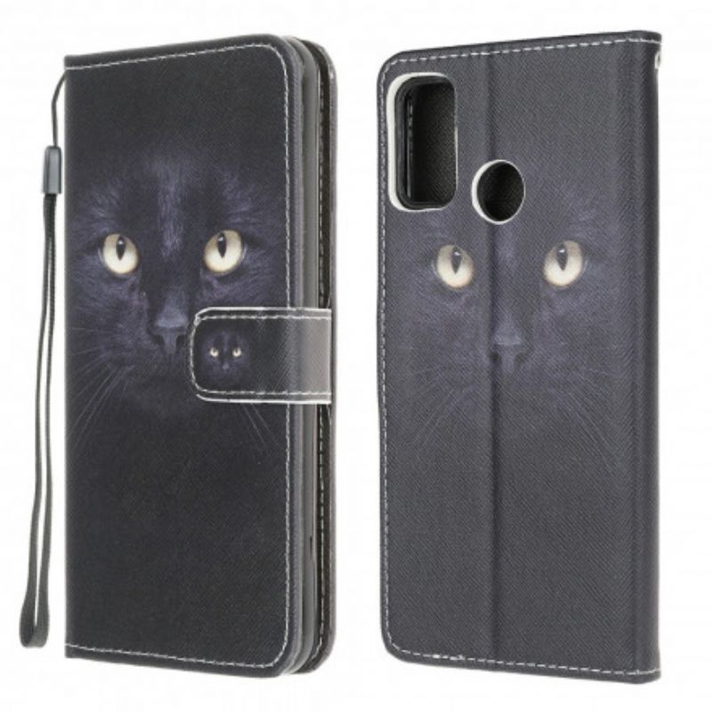 Lærdeksel Folio Deksel Moto G30 / G10 Mobildeksel Black Strappy Cat Eyes