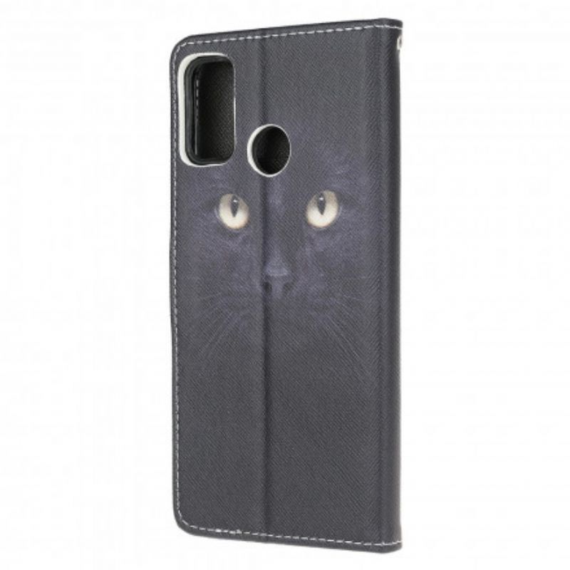 Lærdeksel Folio Deksel Moto G30 / G10 Mobildeksel Black Strappy Cat Eyes