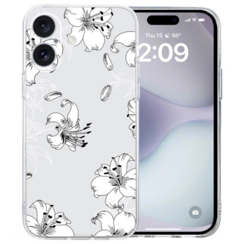 Deksel iPhone 16 Mobildeksel Transparent Edge White Flowers