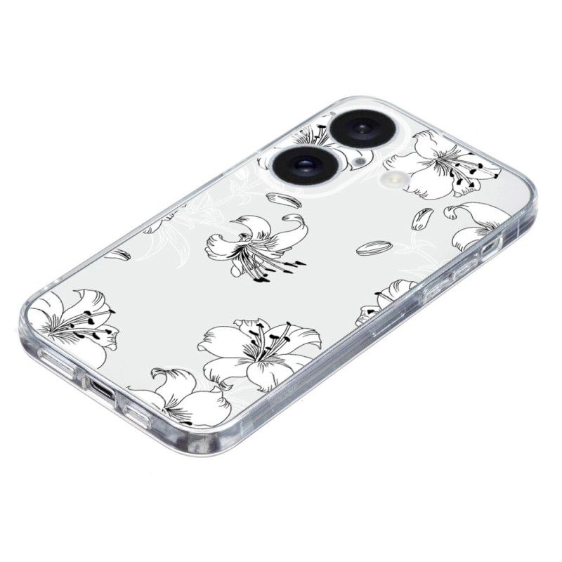 Deksel iPhone 16 Mobildeksel Transparent Edge White Flowers