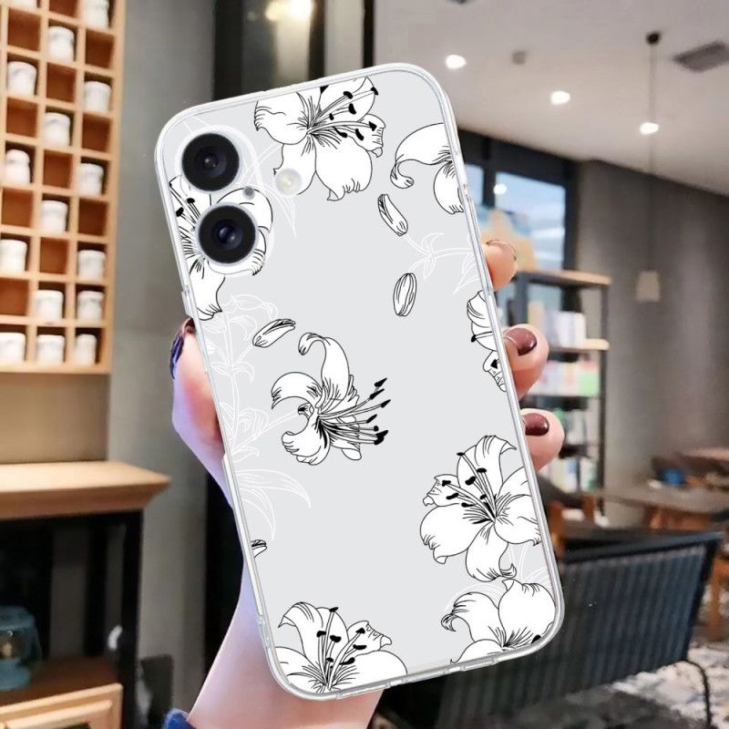 Deksel iPhone 16 Mobildeksel Transparent Edge White Flowers