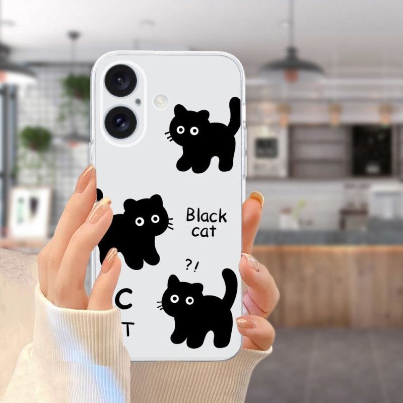 Deksel Til iPhone 16 Transparent Edge Black Cats