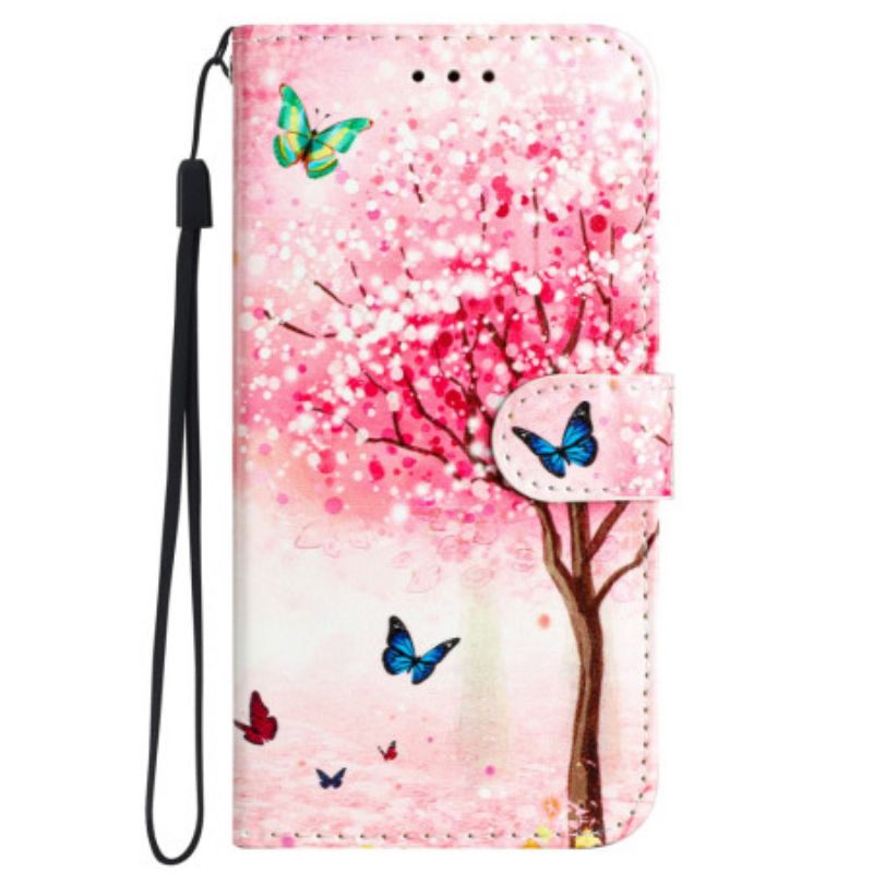 Folio Deksel iPhone 16 Cherry Blossom Tree Med Stropp