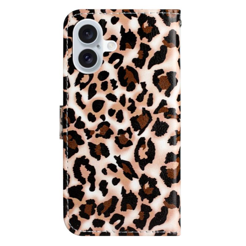 Folio Deksel iPhone 16 Leopardmønster Med Stropp Beskyttelse Deksel