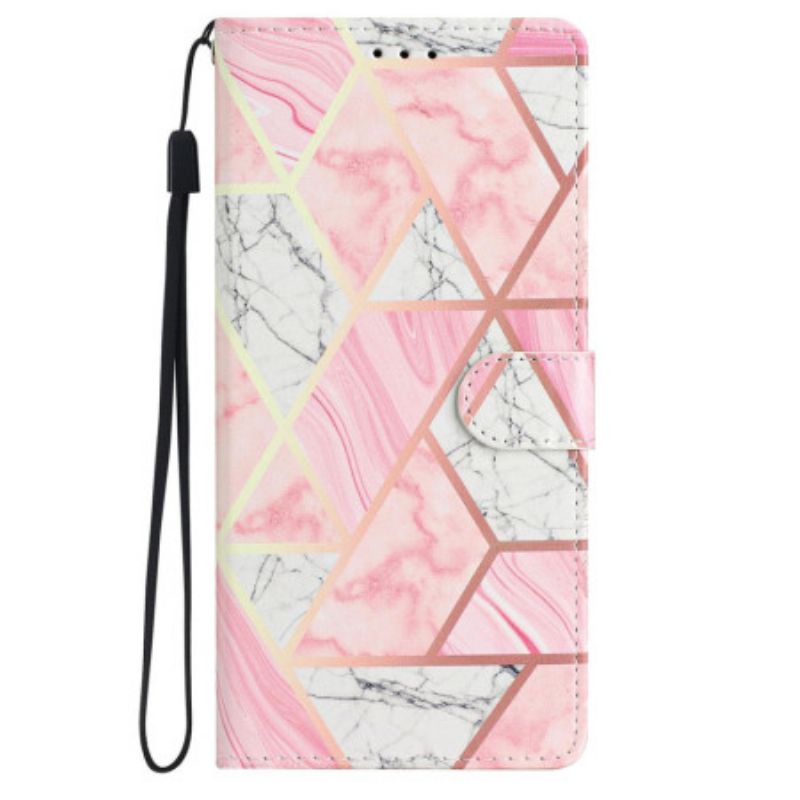 Folio Deksel iPhone 16 Rosa Marmor Med Stropp