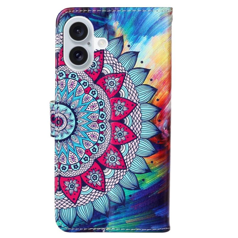 Folio Deksel Til iPhone 16 Fantastisk Mandala Med Stropp