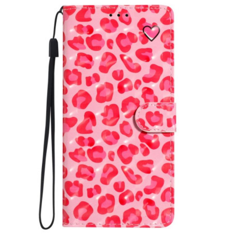 Lærdeksel Folio Deksel iPhone 16 Mobildeksel Rosa Leopardtrykk Med Stropp