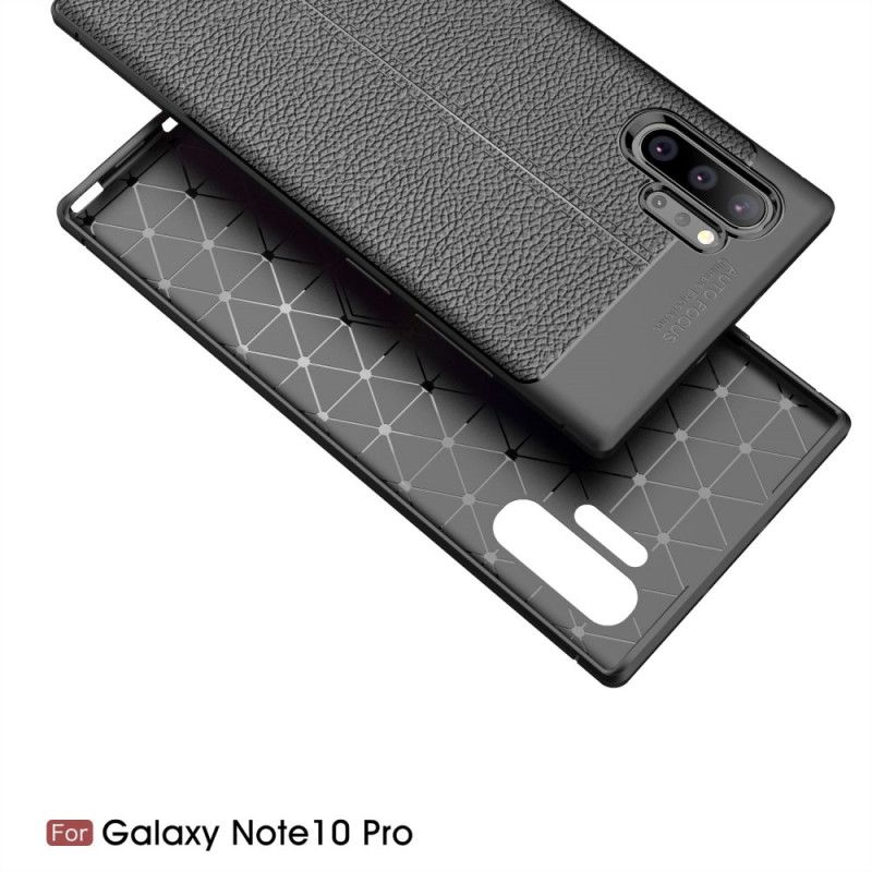 Deksel for Samsung Galaxy Note 10 Plus Svart Dobbeltlinjet Litchi-Effekt