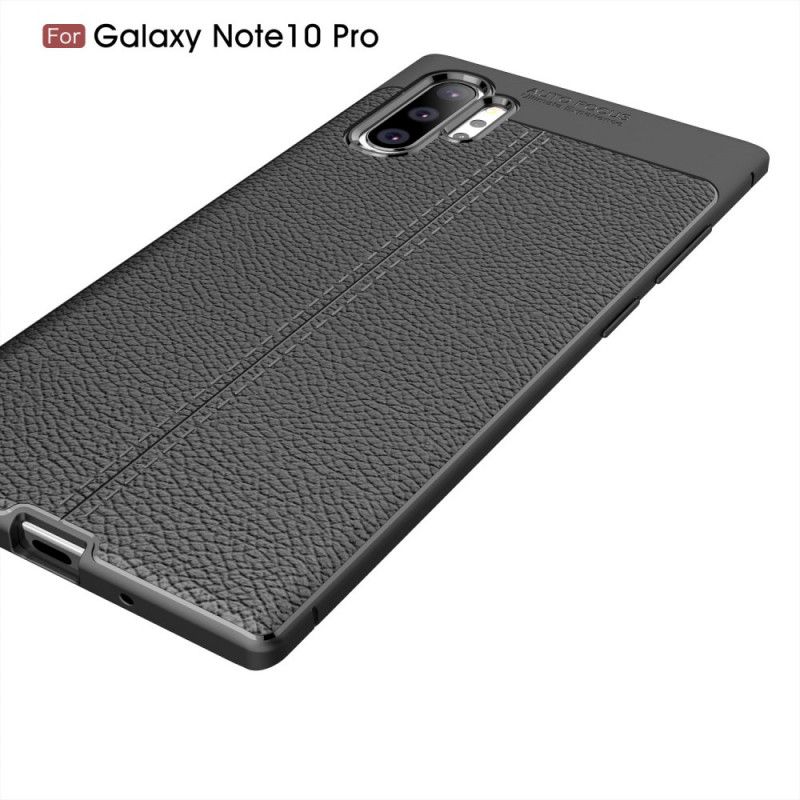 Deksel for Samsung Galaxy Note 10 Plus Svart Dobbeltlinjet Litchi-Effekt