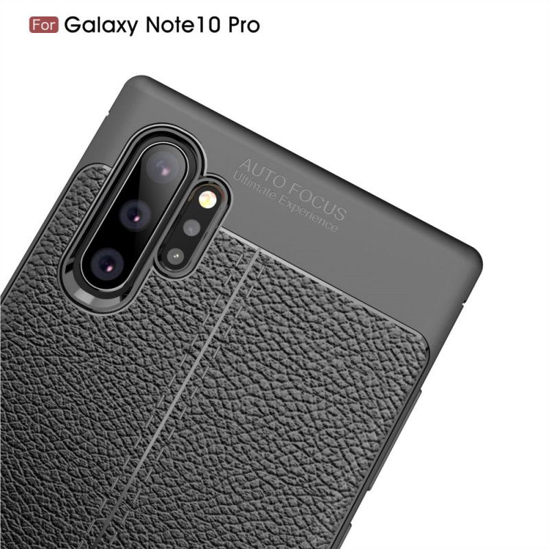 Deksel for Samsung Galaxy Note 10 Plus Svart Dobbeltlinjet Litchi-Effekt