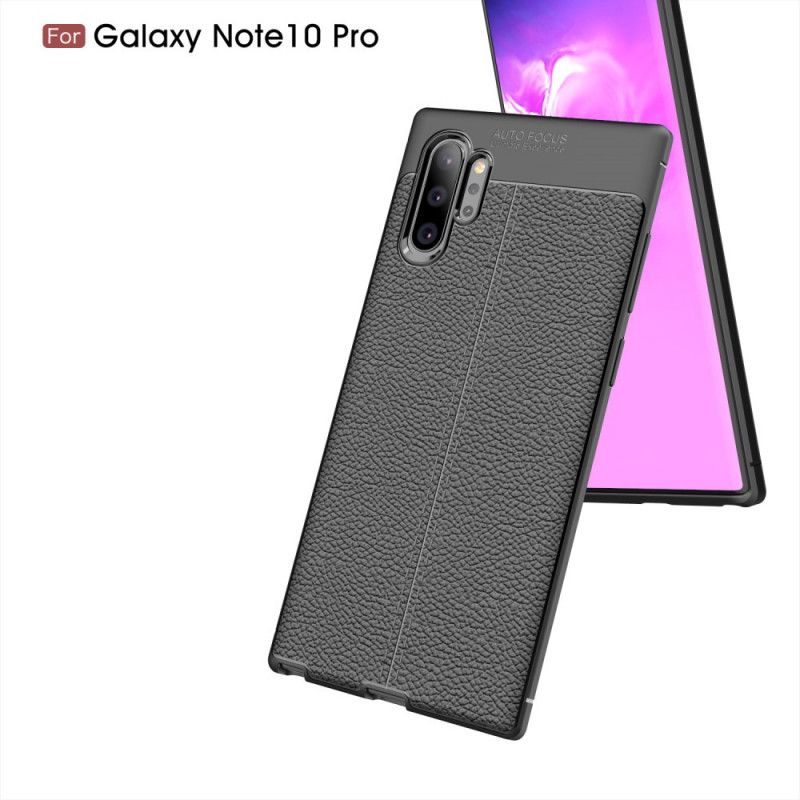 Deksel for Samsung Galaxy Note 10 Plus Svart Dobbeltlinjet Litchi-Effekt