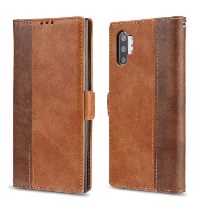 Folio Deksel for Samsung Galaxy Note 10 Plus Brun Tofarget Imitert Skinn