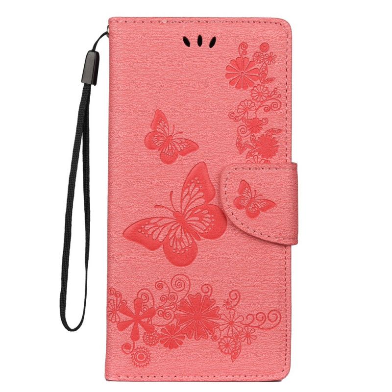 Folio Deksel for Samsung Galaxy Note 10 Plus Svart Sommerfugler Og Tanga Blomster