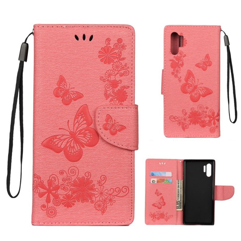 Folio Deksel for Samsung Galaxy Note 10 Plus Svart Sommerfugler Og Tanga Blomster