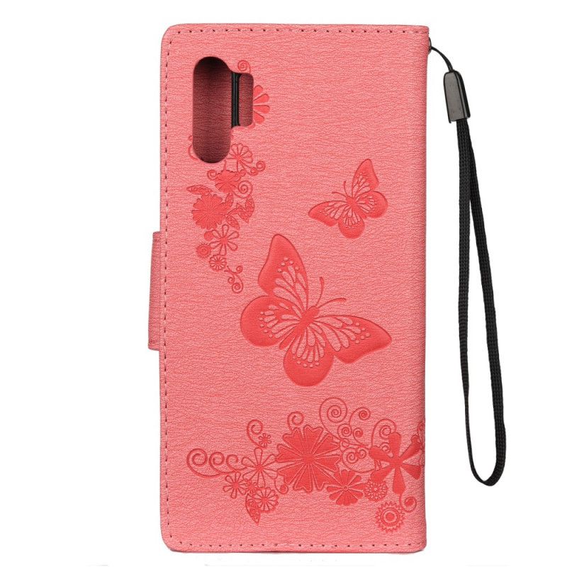 Folio Deksel for Samsung Galaxy Note 10 Plus Svart Sommerfugler Og Tanga Blomster