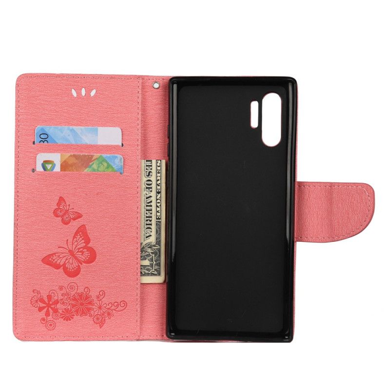 Folio Deksel for Samsung Galaxy Note 10 Plus Svart Sommerfugler Og Tanga Blomster